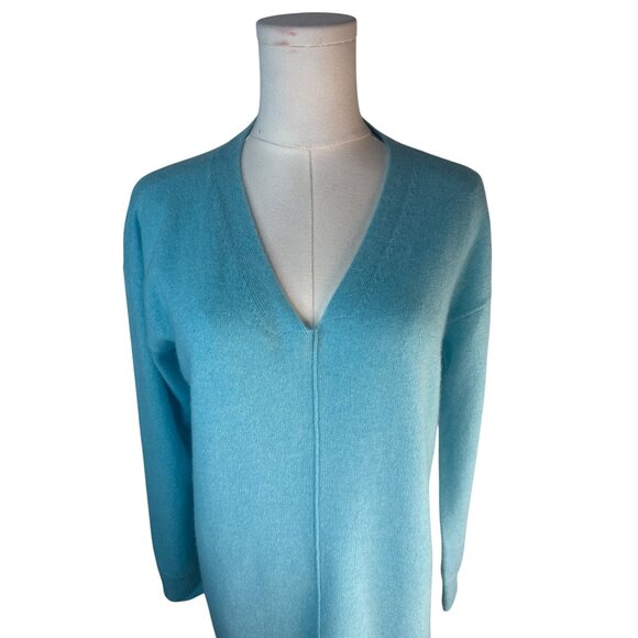 Talbots Small Light Aqua Blue Pure Cashmere V-Neck Long Sleeve Sweater - Picture 4 of 15